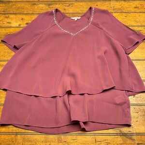 Juicy Couture Embellished V Neck‎ Tiered Blouse Top Women's Size M